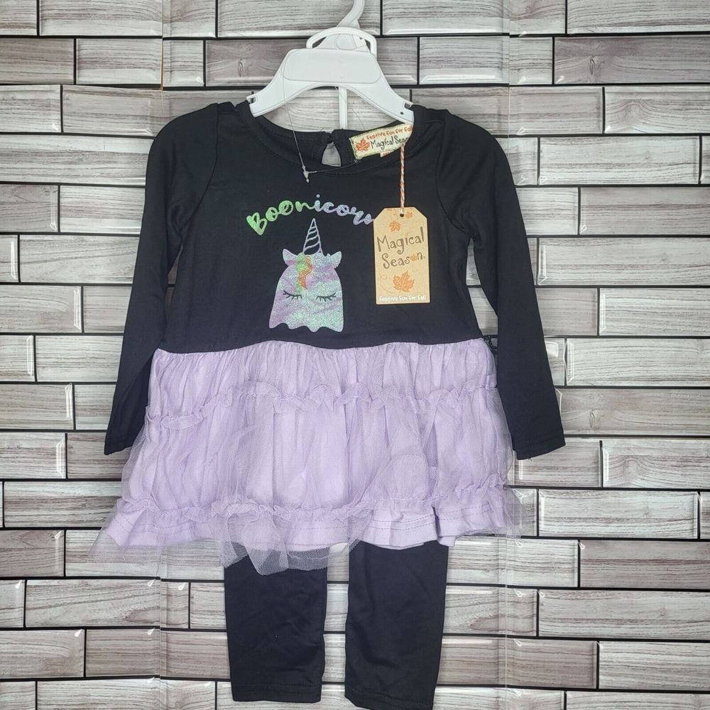 New Toddler Halloween Outfit Long Sleeve Black‎ Dress Shirt Unicorn 18 Months